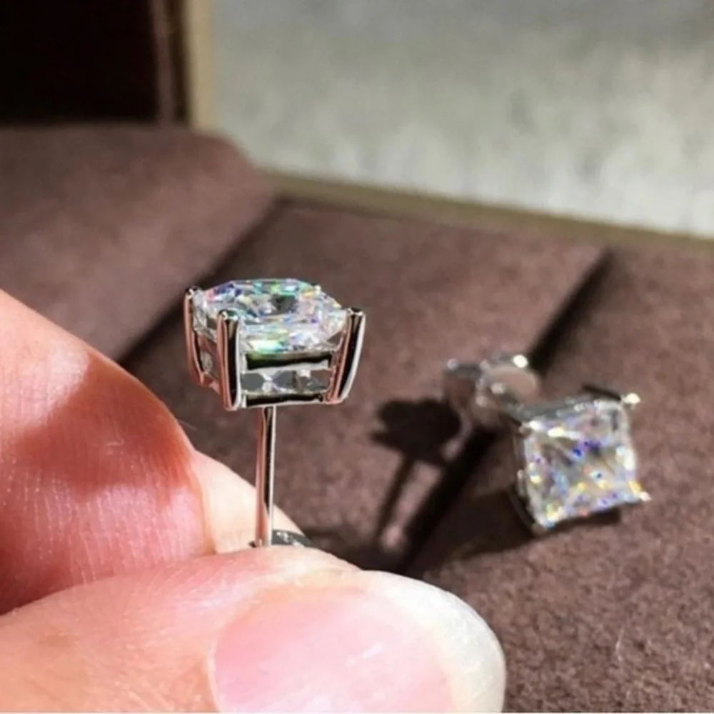 Renaissance Collection 16k White Gold 925 Sterling Silver CZ Stud Earrings